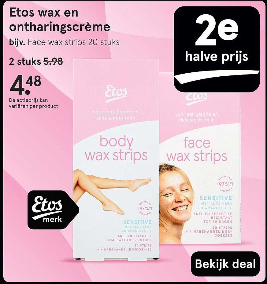 Etos wax en ontharingscrème bijv. Face wax strips 20 stuks