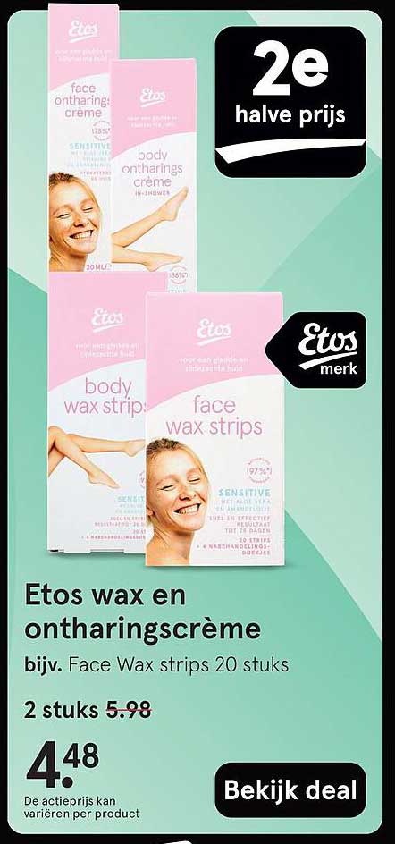Etos wax en ontharingscrème bijv. Face Wax strips 20 stuks
