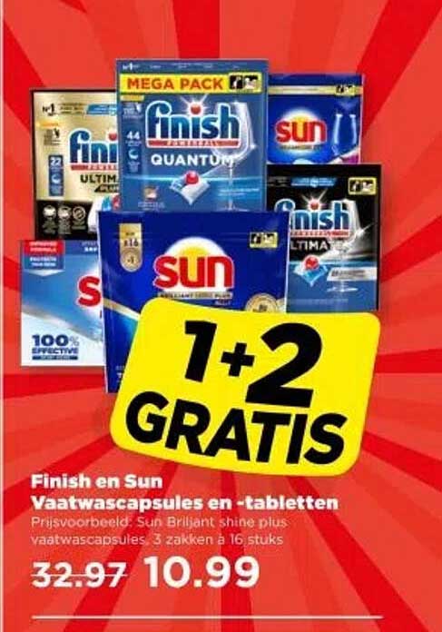Finish en Sun Vaatwascapsules en -tabletten