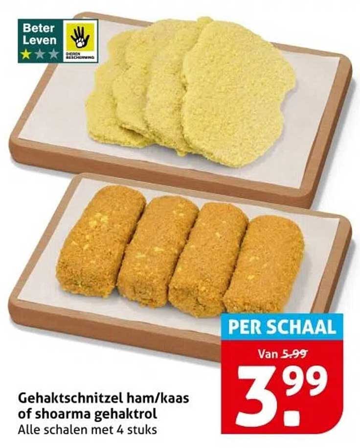 Gehaktschnitzel ham/kaas of shoarma gehaktrol