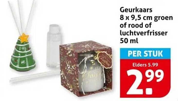 Geurkaars 8 x 9,5 cm groen of rood of luchtverfrisser 50 ml