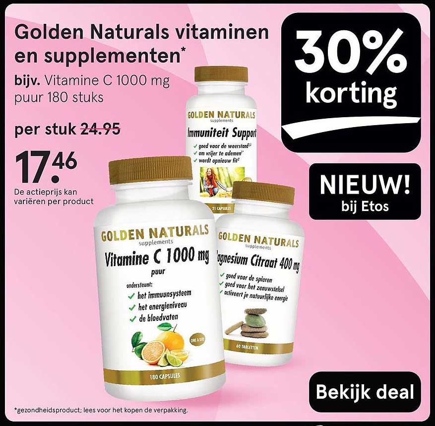 Golden Naturals vitaminen en supplementen bijv. Vitamine C 1000 mg puur 180 stuks