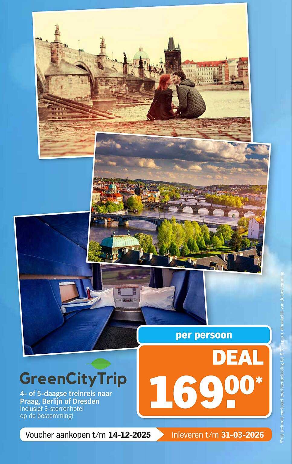 GreenCityTrip 4- of 5-daagse treinreis naar Praag, Berlijn of Dresden inclusief 3-sterrenhotel op de bestemming!