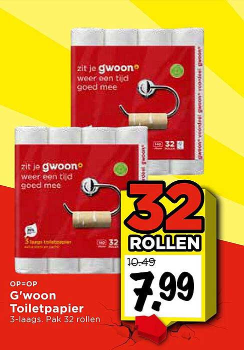 G'woon Toiletpapier 3-laags. Pak 32 rollen