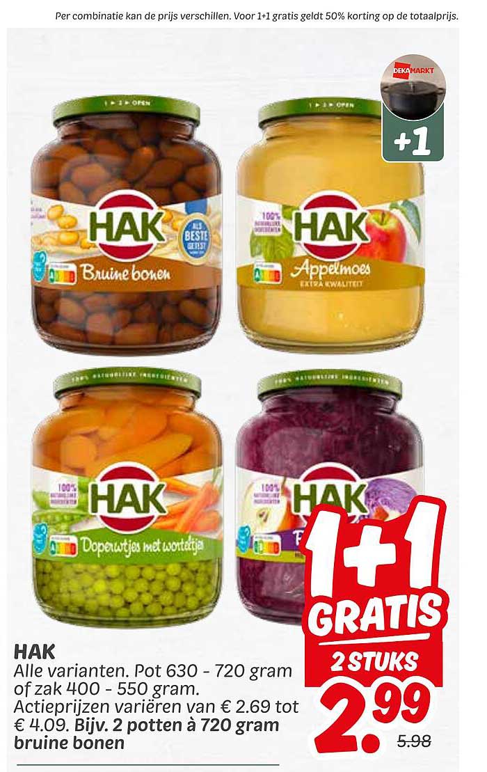 HAK Groenten en Appelmoes - 1+1 Gratis