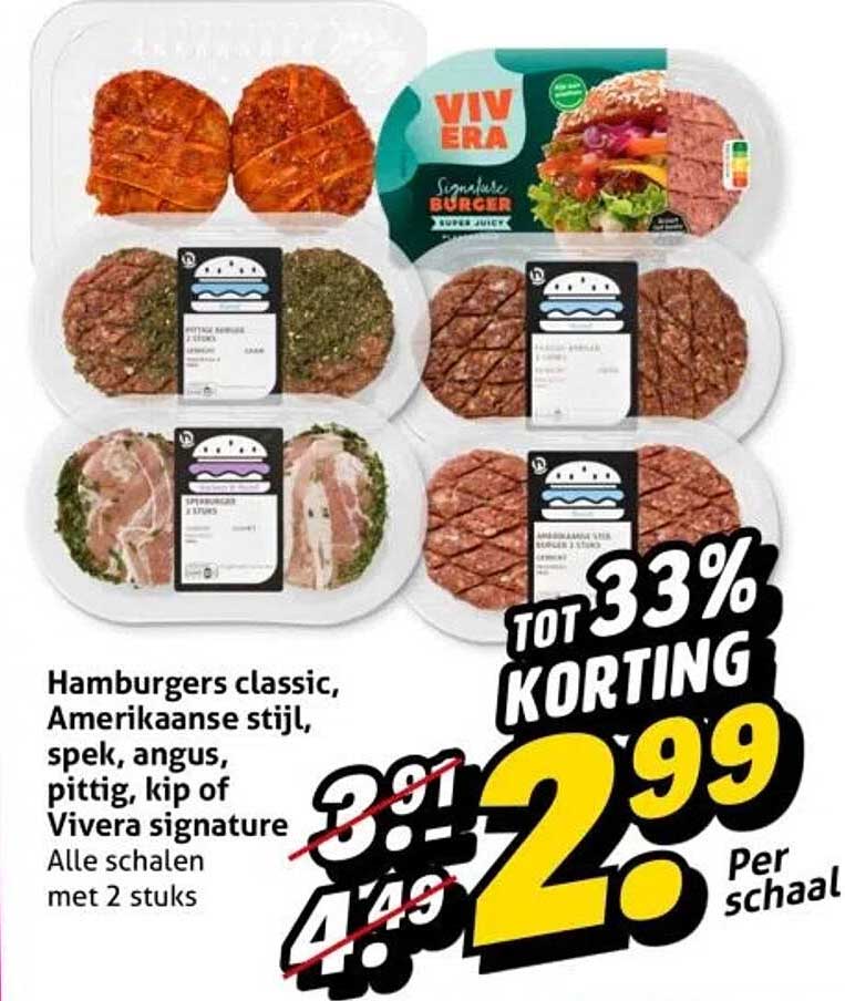 Hamburgers classic, Amerikaanse stijl, spek, angus, pittig, kip of Vivera signature