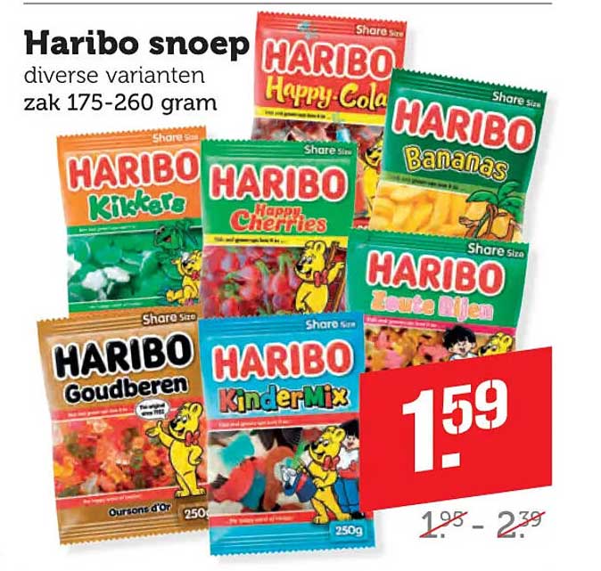 Haribo snoep diverse varianten zak 175-260 gram