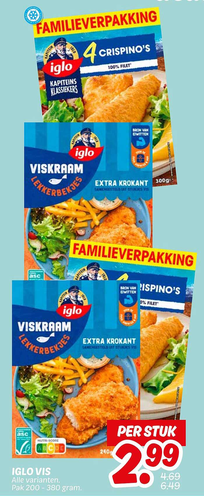 IGLO VIS Alle varianten. Pak 200 - 380 gram.