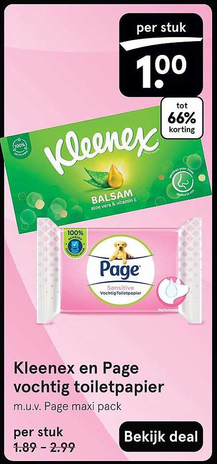 Kleenex en Page vochtig toiletpapier m.u.v. Page maxi pack