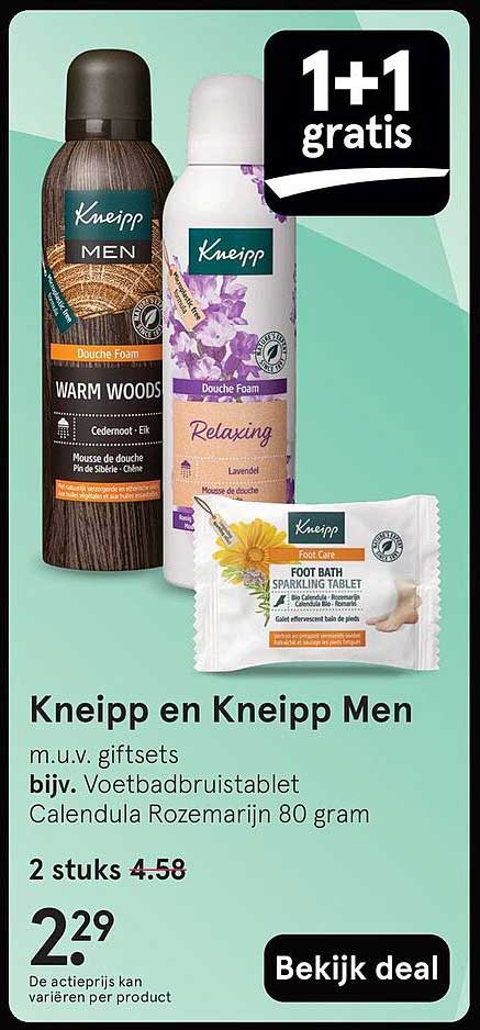 Kneipp en Kneipp Men m.u.v. giftsets bijv. Voetbadbruistablet Calendula Rozemarijn 80 gram