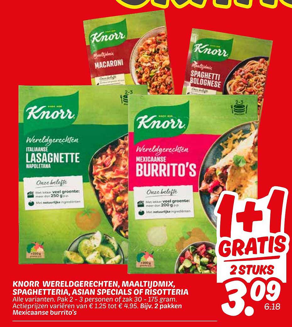 KNORR WERELDGERECHTEN, MAALTIJDMIXX, SPAGHETTERIA, ASIAN SPECIALS OF RISOTTERIA
