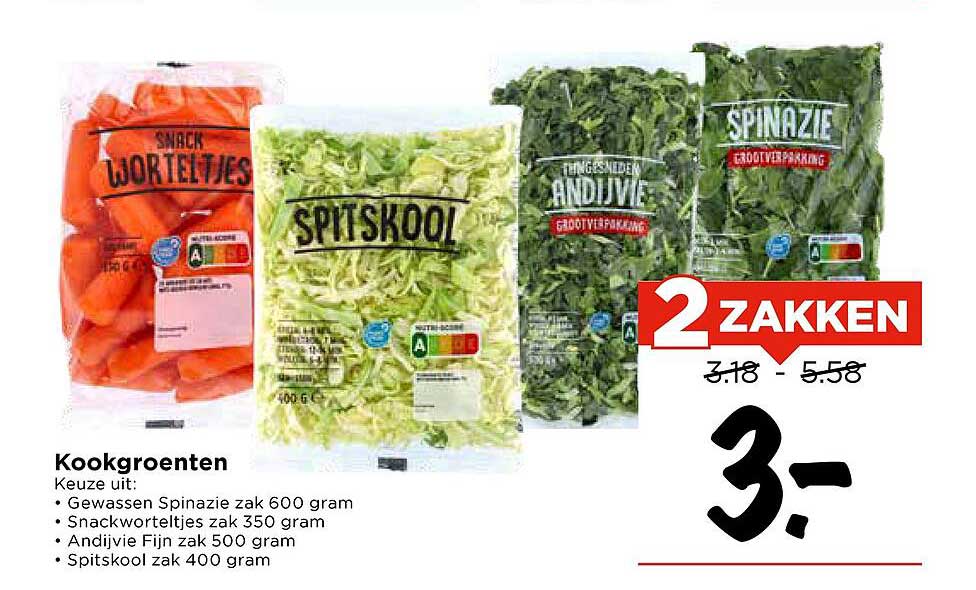 Kookgroenten: 2 zakken voor €3