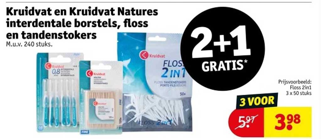 Kruidvat en Kruidvat Natures interdental borstel, floss en tandenstokers M.u.v. 240 stuks