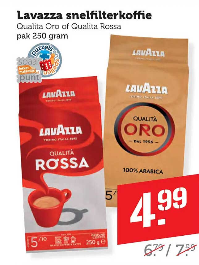 Lavazza snelfilterkoffie Qualita Oro of Qualita Rossa pak 250 gram