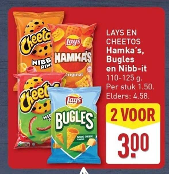 LAY'S EN CHEETOS Hamka's, Bugles en Nibb-it 110-125 g.