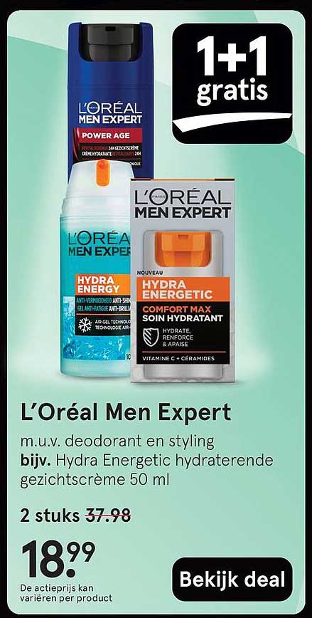L'Oréal Men Expert m.u.v. deodorant en styling bijv. Hydra Energetic hydraterende gezichtscrème 50 ml
