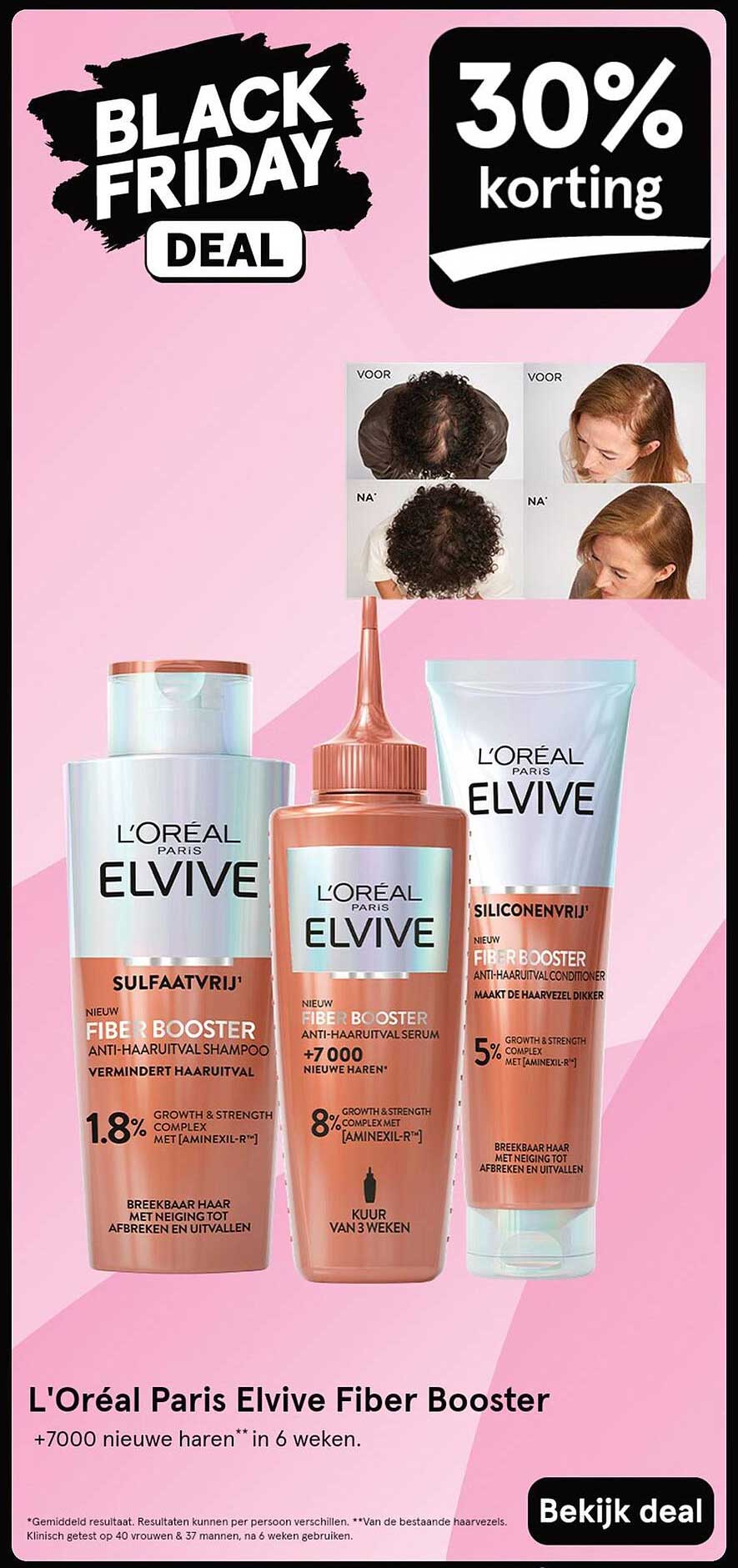 L'Oréal Paris Elvive Fiber Booster +7000 nieuwe haren in 6 weken.