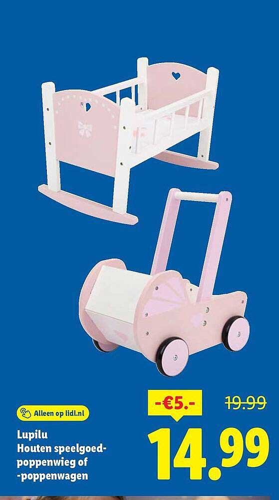 Lupilu Houten speelgoed-poppenwieg of -poppenwagen