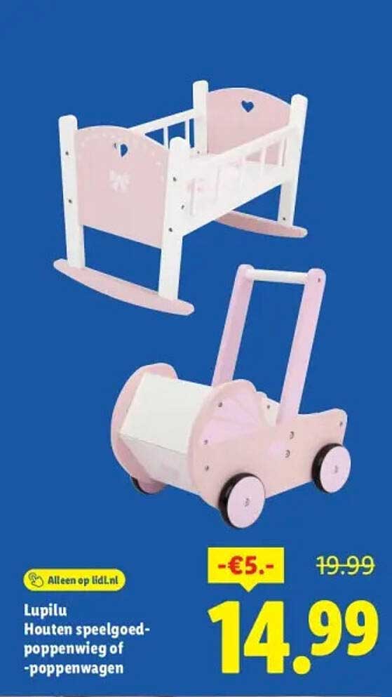 Lupilu Houten speelgoed-poppenwieg of -poppenwagen