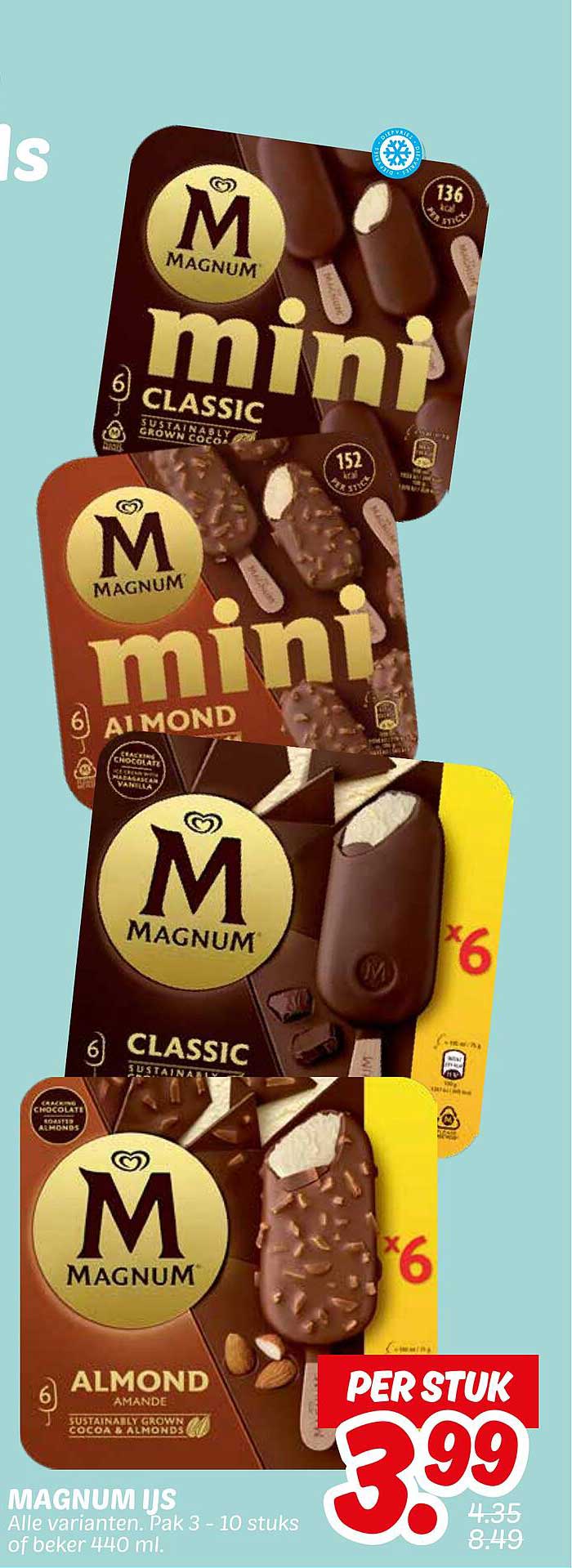 MAGNUM IJS Alle varianten. Pak 3 - 10 stuks of beker 440 ml.