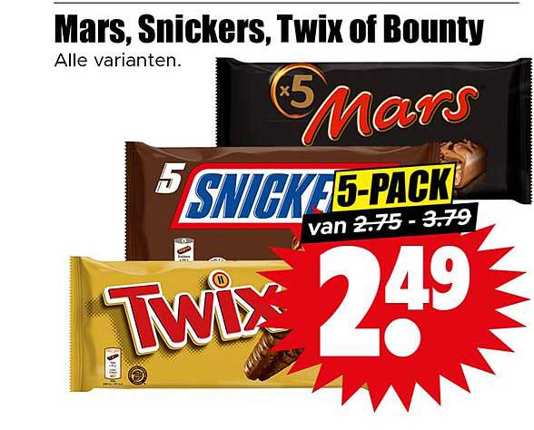 Mars, Snickers, Twix of Bounty