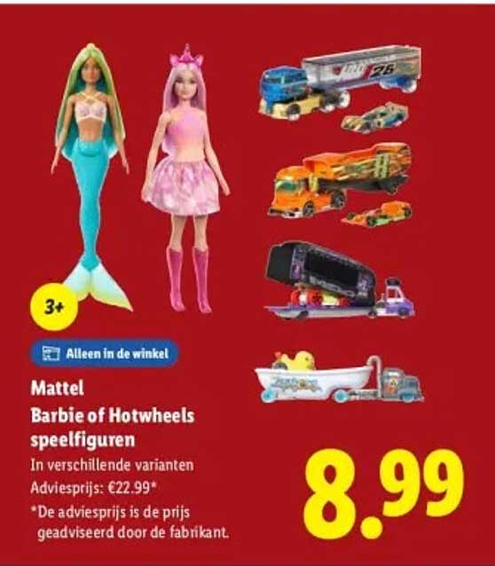 Mattel Barbie of Hotwheels speelfiguren
