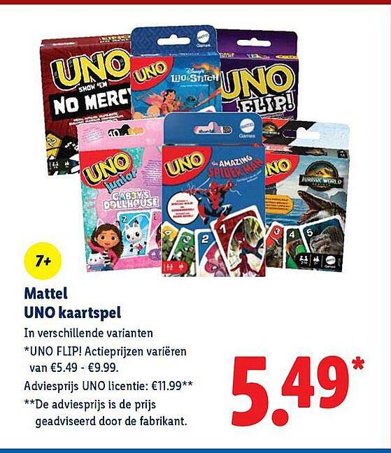 Mattel UNO kaartspel in verschillende varianten