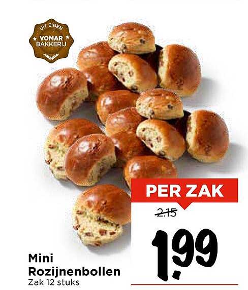 Mini Rozijnenbollen Zak 12 stuks