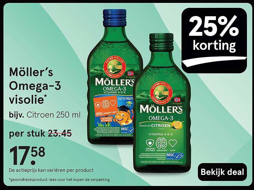 Möller’s Omega-3 visolie* bijv. Citroen 250 ml