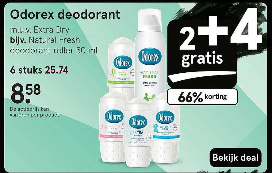 Odorex deodorant m.u.v. Extra Dry bijv. Natural Fresh deodorant roller 50 ml
