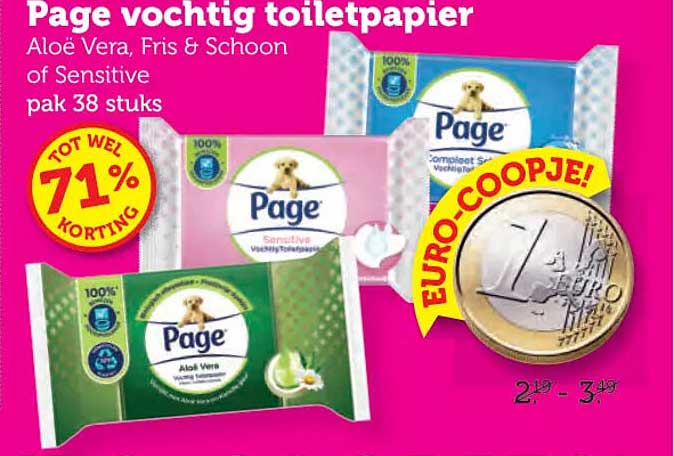 Page vochtige toiletpapier Aloë Vera, Fris & Schoon of Sensitive pak 38 stuks