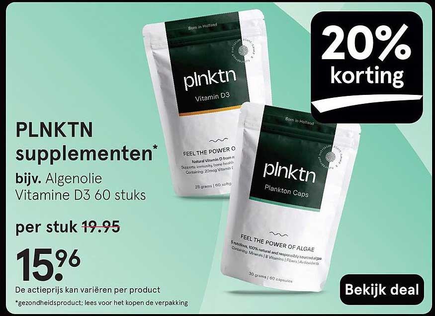 PLNKTN supplementen bijv. Algenolie Vitamine D3 60 stuks