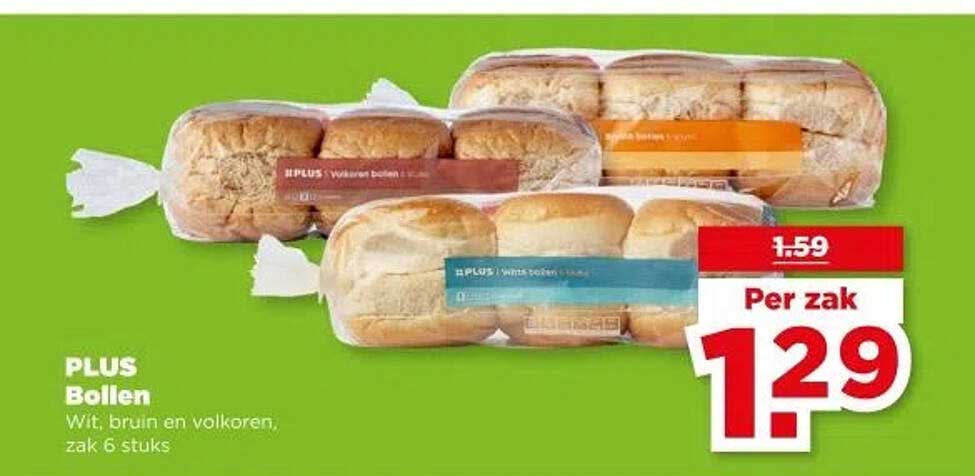 PLUS Bollen Wit, bruin en volkoren, zak 6 stuks