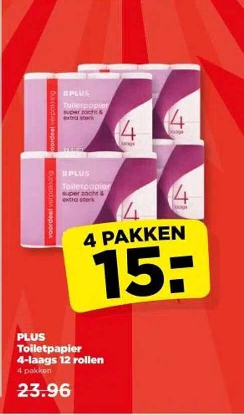 PLUS Toiletpapier 4-laags 12 rollen
