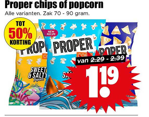 Proper chips of popcorn