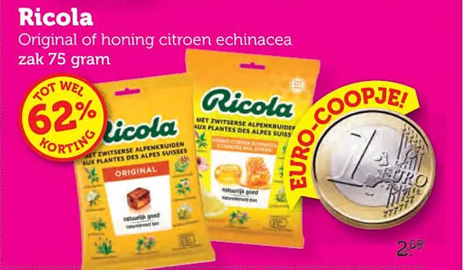 Ricola Original of honing citroen echinacea zak 75 gram
