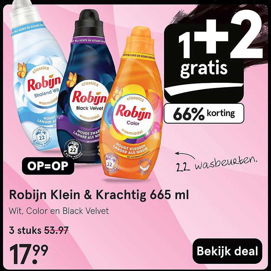 Robijn Klein & Krachtig 665 ml Wit, Color en Black Velvet