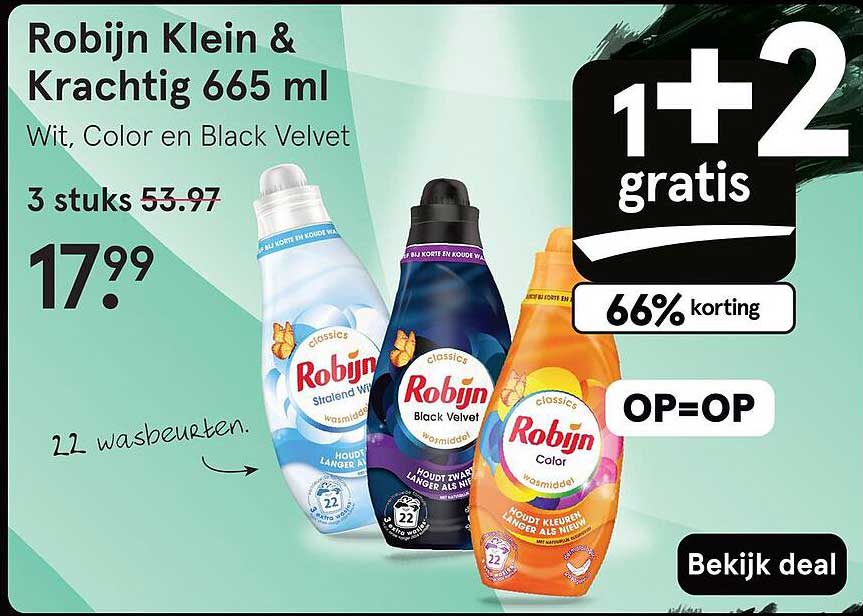 Robijn Klein & Krachtig 665 ml Wit, Color en Black Velvet