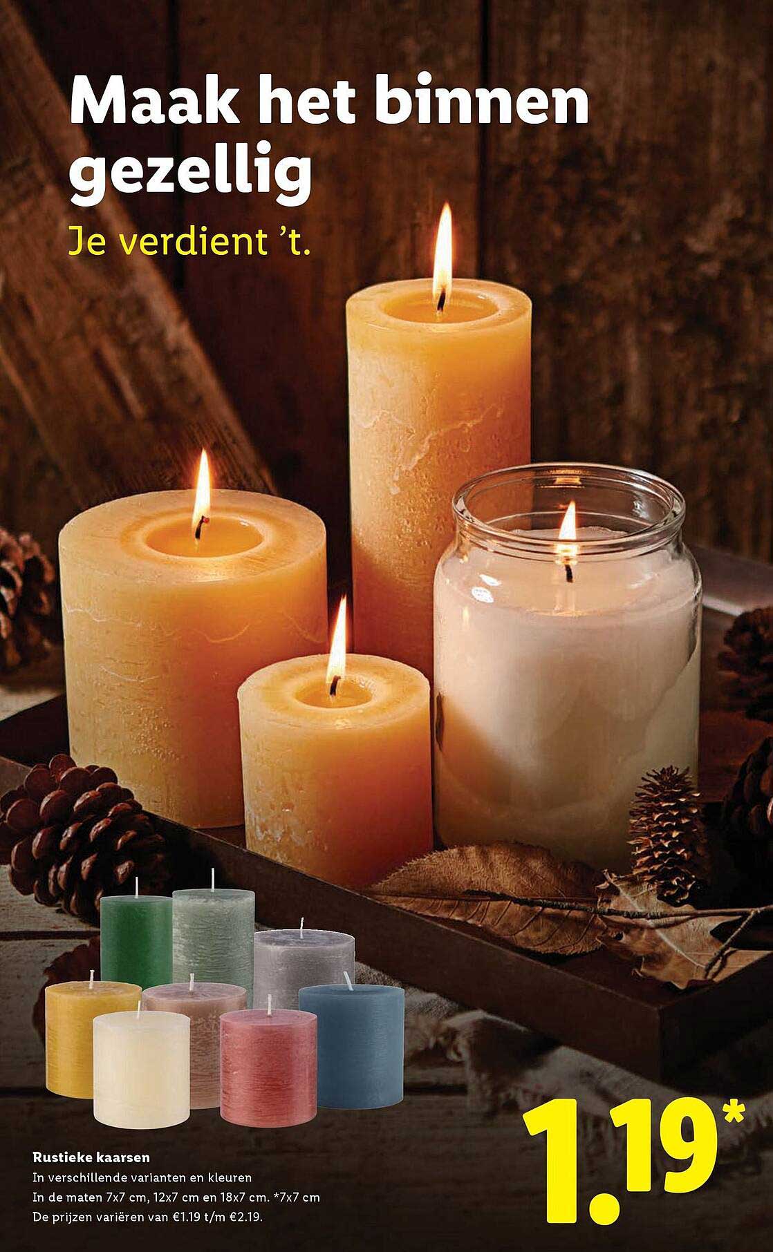 Rustieke kaarsen in verschillende varianten en kleuren