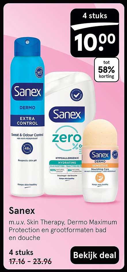 Sanex m.u.v. Skin Therapy, Dermo Maximum Protection en grootformaten bad en douche