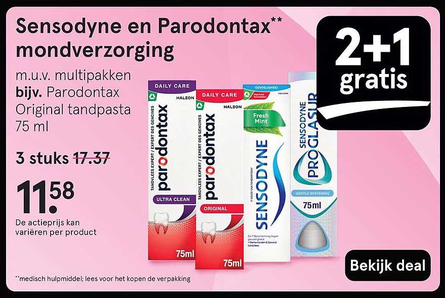 Sensodyne en Parodontax** mondverzorging m.u.v. multipakken bijv. Parodontax Original tandpasta 75 ml