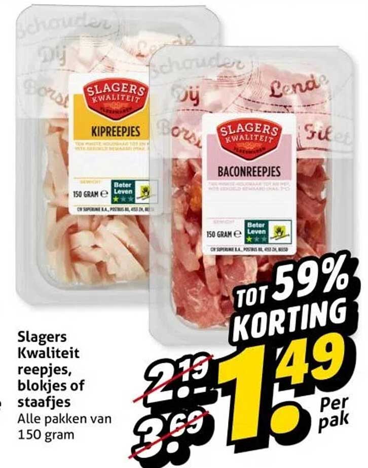 Slagers Kwaliteit reepjes, blokjes of staafjes 150 gram