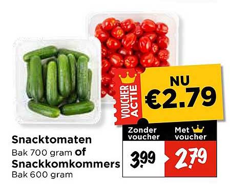 Snacktomaten Bak 700 gram of Snackkomkommers Bak 600 gram