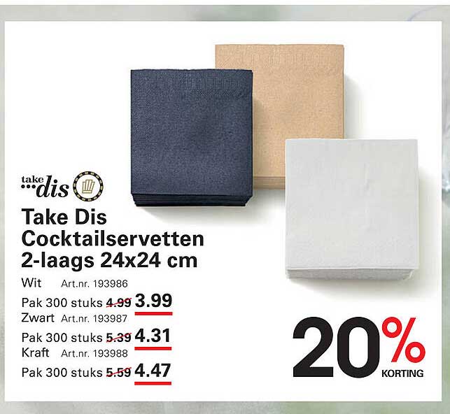 Take Dis Cocktailservetten 2-laags 24x24 cm