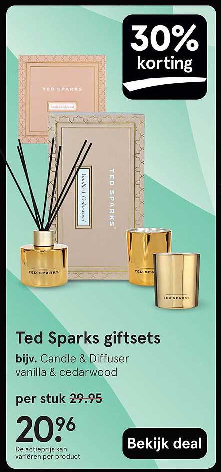 Ted Sparks giftsets bijv. Candle & Diffuser vanilla & cedarwood