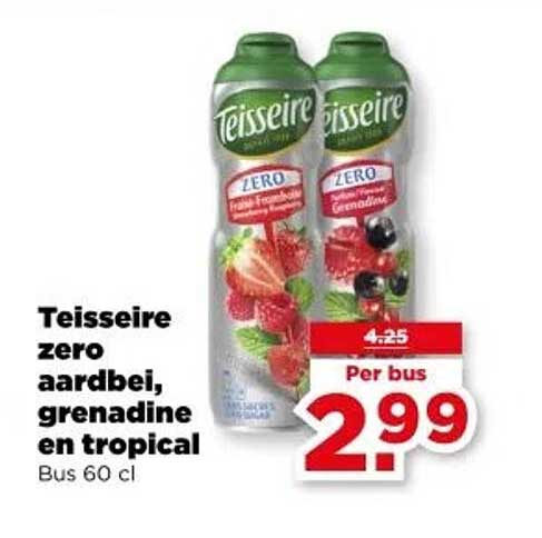 Teisseire zero aardbei, grenadine en tropical