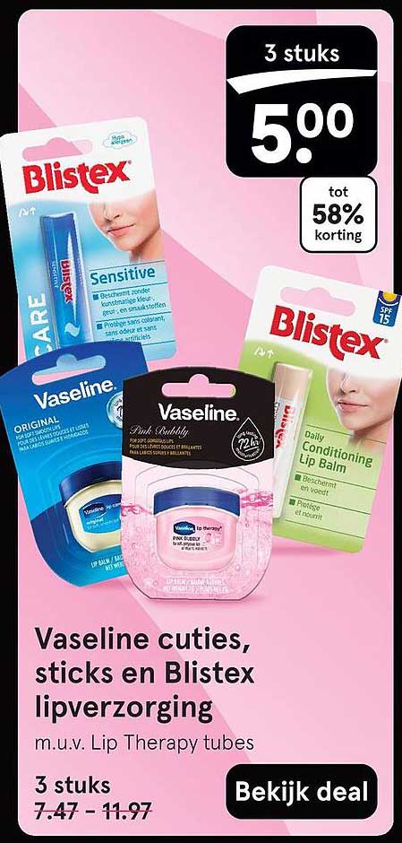 Vaseline cuties, sticks en Blistex lipverzorging m.u.v. Lip Therapy tubes