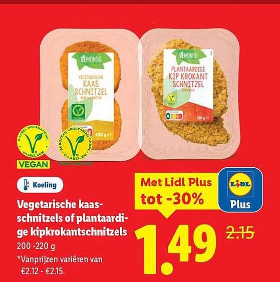 Vegetarische kaas-schnitzels of plantaardige kipkrokantschnitzels