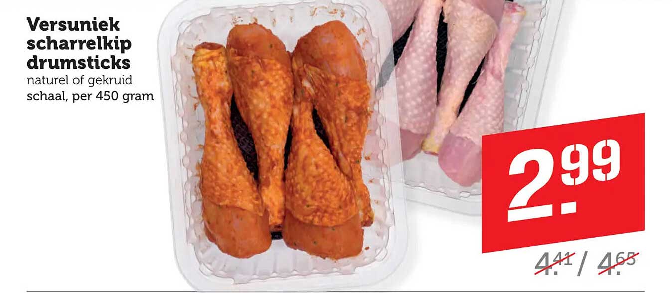 Versuniek scharrelkip drumsticks natuur of gekruid schaal, per 450 gram