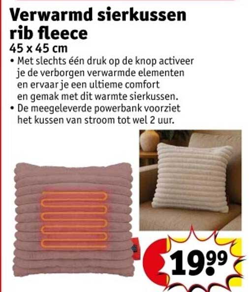 Verwarmd sierkussen rib fleece